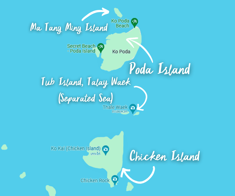 Map of Poda Island, Chicken Island, and The Separated Sea by Travel CoCo.